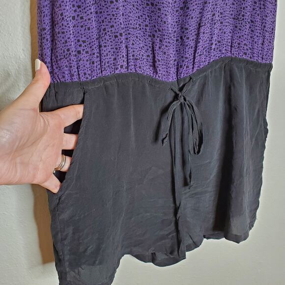 Foreign Exchange 100% Silk Purple + Black Spotted Sleeveless Romper Size XS - Picture 5 of 12
